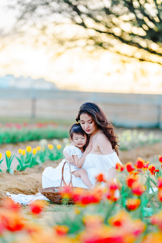 Family photo session at Texas Tulips in Pilot Point during spring