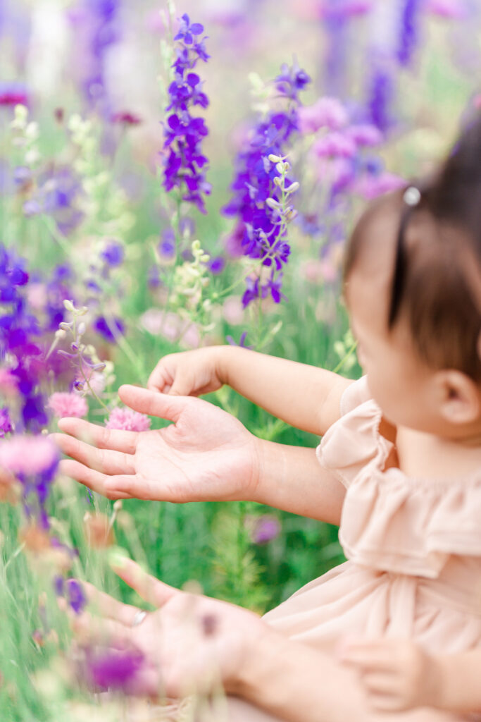 Baby nestled with her mom in the wildflowers of Crowley Park in Richardson, TX